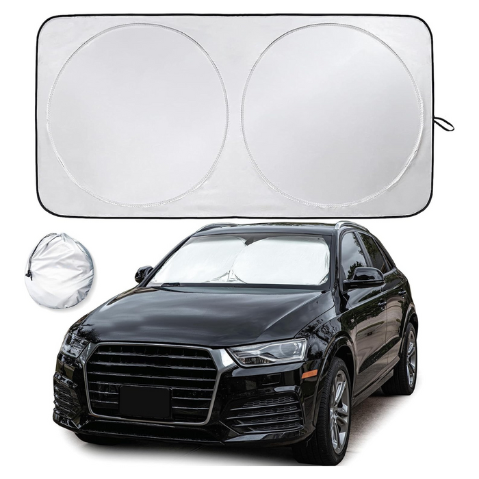 Car Windshield Sun Shade With Foldable Reflective Screen With Pouch