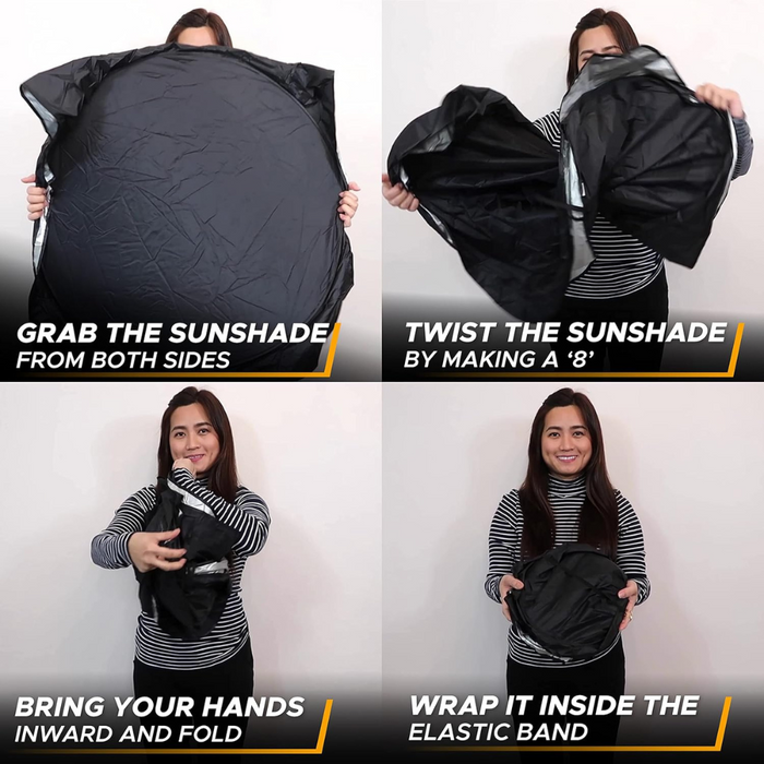 Car Windshield Sun Shade With Foldable Reflective Screen With Pouch