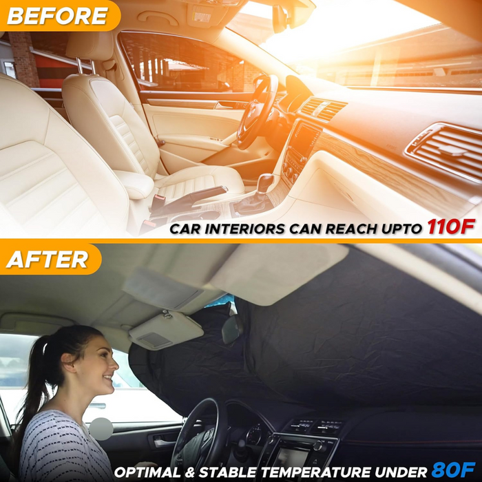 Car Windshield Sun Shade With Foldable Reflective Screen With Pouch