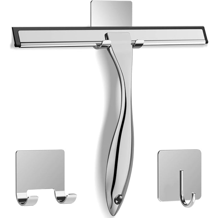 Stainless Steel Shower Squeegee With Hooks For Glass And Tiles