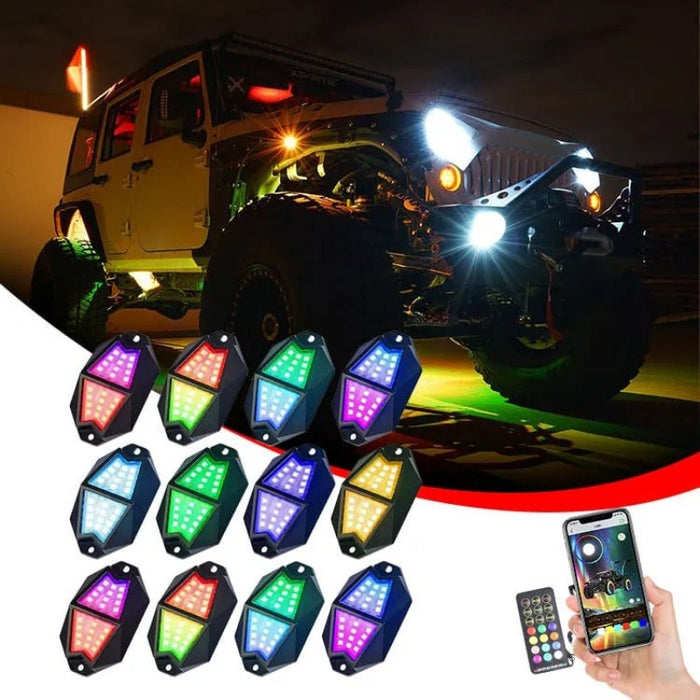 Set Of 12 RGB Waterproof Rock Lights