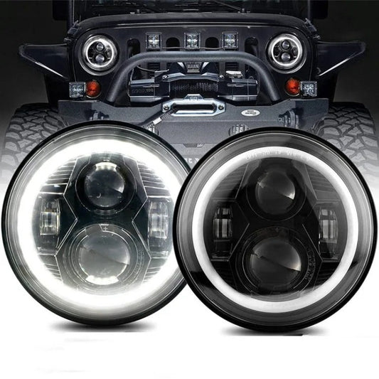 Set Of 2 Black Halo Headlights For Jeep