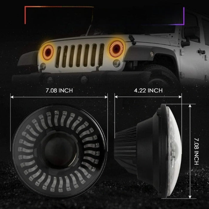 Set Of 2 Round Halo LED Headlight For Wrangler