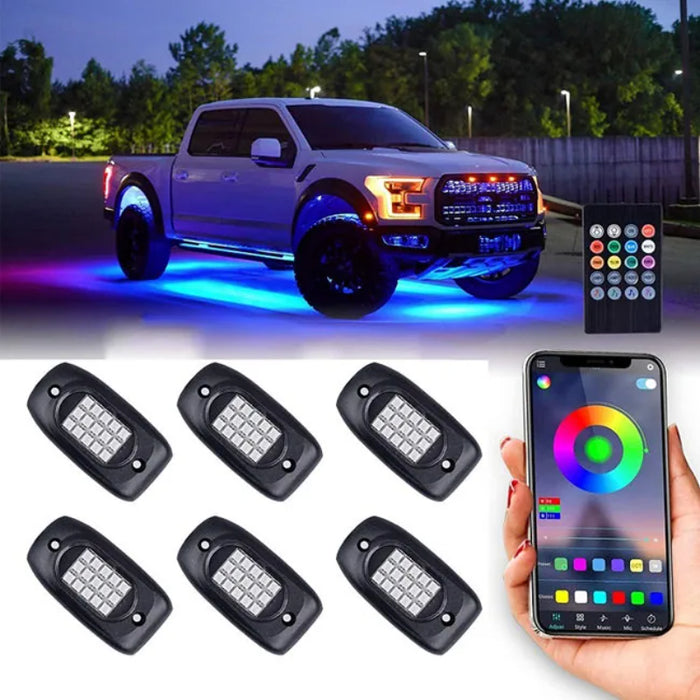 Set Of 6 Remote Control RGB LED Rock Light Kit