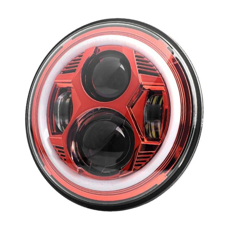 Set Of 2 Red Halo Headlights Compatible With Jeep