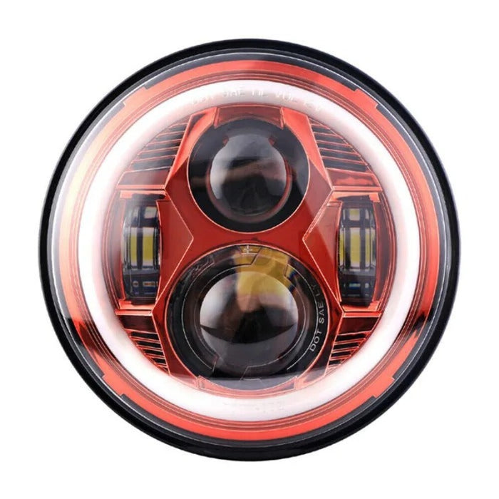 Set Of 2 Red Halo Headlights Compatible With Jeep