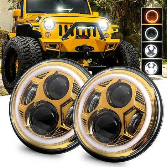 Set Of 2 Yellow Halo Headlights For Jeep