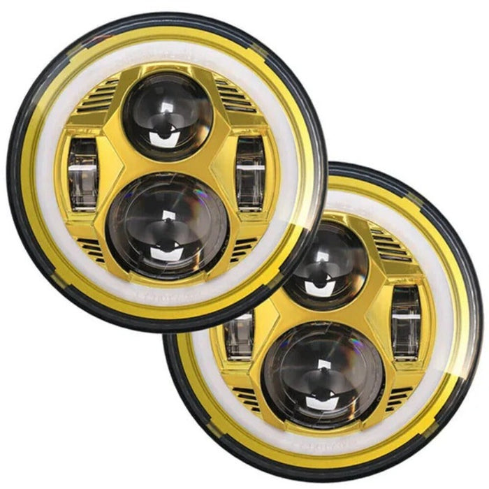 Set Of 2 Yellow Halo Headlights For Jeep